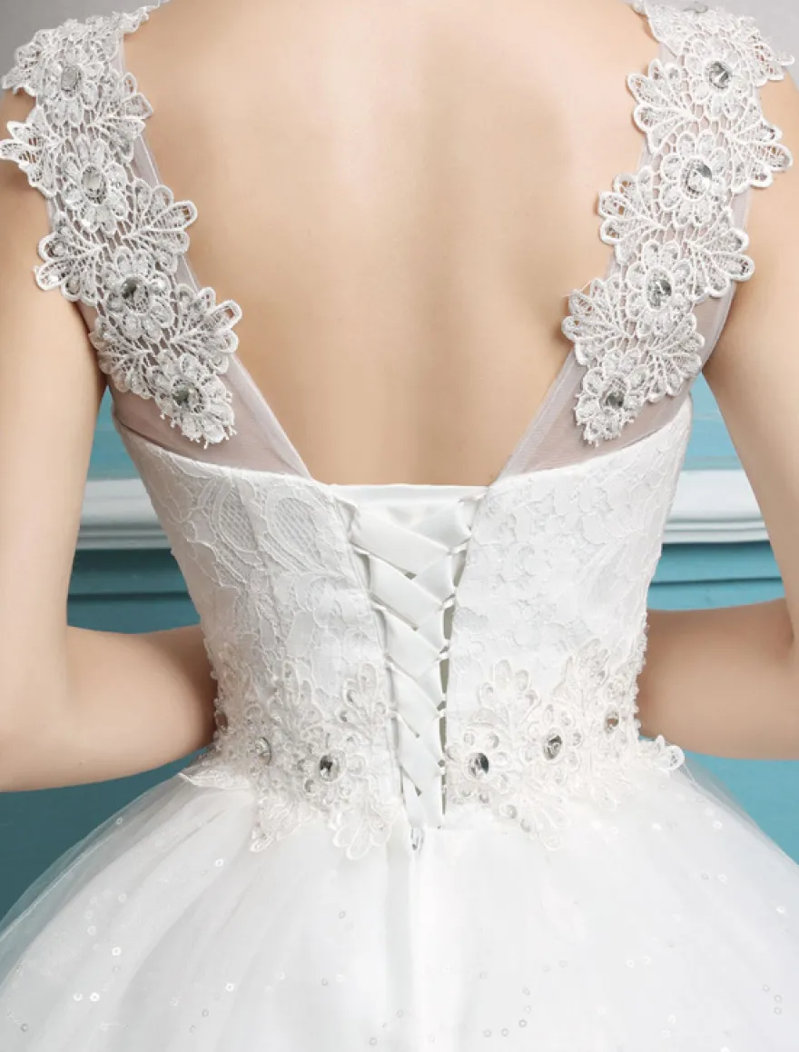 Robe de bal Princesse 2026 robes de mariée tulle dos nu ivoire perles longueur plancher robe de mariée