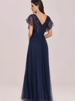 Robe de bal robe de cocktail mariage col V manche courte au sol