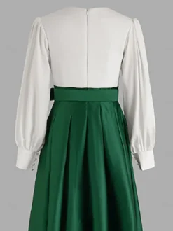 Robe de bal robe de soirée col en V satin manches longues ceinture robe de concours