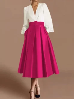 Robe de bal robe de soirée col en V satin manches longues ceinture robe de concours