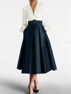 Robe de bal robe de soirée col en V satin manches longues ceinture robe de concours