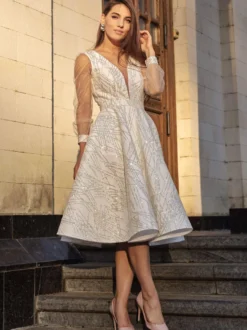 Robe de bal robe de soirée col V au genou