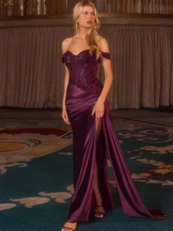 Robe de bal robe de soirée décolleté en cœur traîne courte en soie ornée d'appliqués