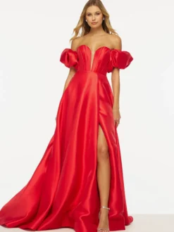 Robe de bal robe de soirée en satin bustier jupe fendue à petite traîne