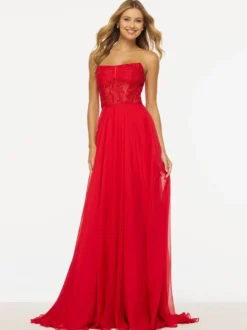 Robe de bal sans bretelles ligne a sans manches en dentelle robes d'invitées de mariage