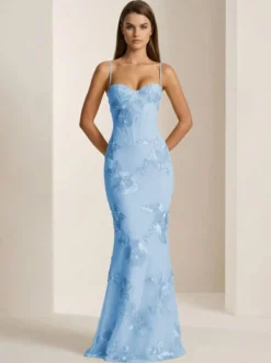 Robe de bal sirène à col cœur sans manches lacée ornée de fleurs en dentelle robe de soirée formelle