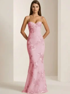 Robe de bal sirène à col cœur sans manches lacée ornée de fleurs en dentelle robe de soirée formelle