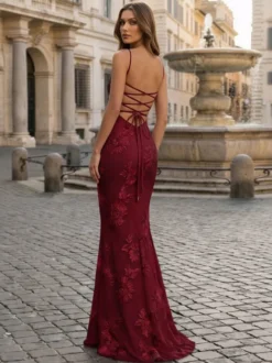 Robe de bal sirène à col cœur sans manches lacée ornée de fleurs en dentelle robe de soirée formelle