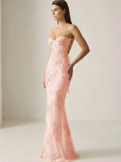 Robe de bal sirène à col cœur sans manches lacée ornée de fleurs en dentelle robe de soirée formelle