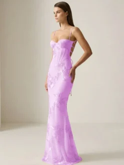 Robe de bal sirène à col cœur sans manches lacée ornée de fleurs en dentelle robe de soirée formelle