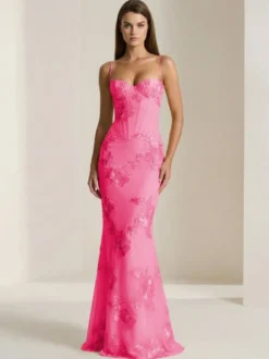 Robe de bal sirène à col cœur sans manches lacée ornée de fleurs en dentelle robe de soirée formelle