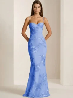Robe de bal sirène à col cœur sans manches lacée ornée de fleurs en dentelle robe de soirée formelle