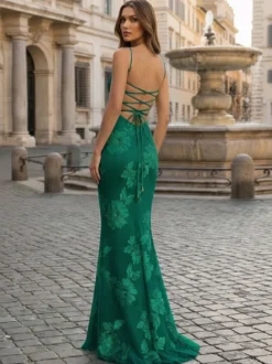 Robe de bal sirène à col cœur sans manches lacée ornée de fleurs en dentelle robe de soirée formelle