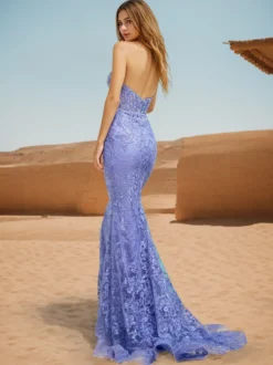 Robe de bal sirène col en cœur dentelle balayage dentelle robes de dîner formelles