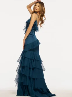 Robe de bal sirène col en V en tissu satiné plissée robes de soirée formelles