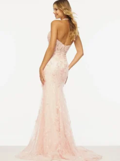 Robe de bal sirène col en V sans manches dos nu dentelle robes de soirée formelles