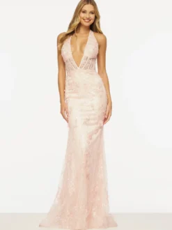 Robe de bal sirène col en V sans manches dos nu dentelle robes de soirée formelles