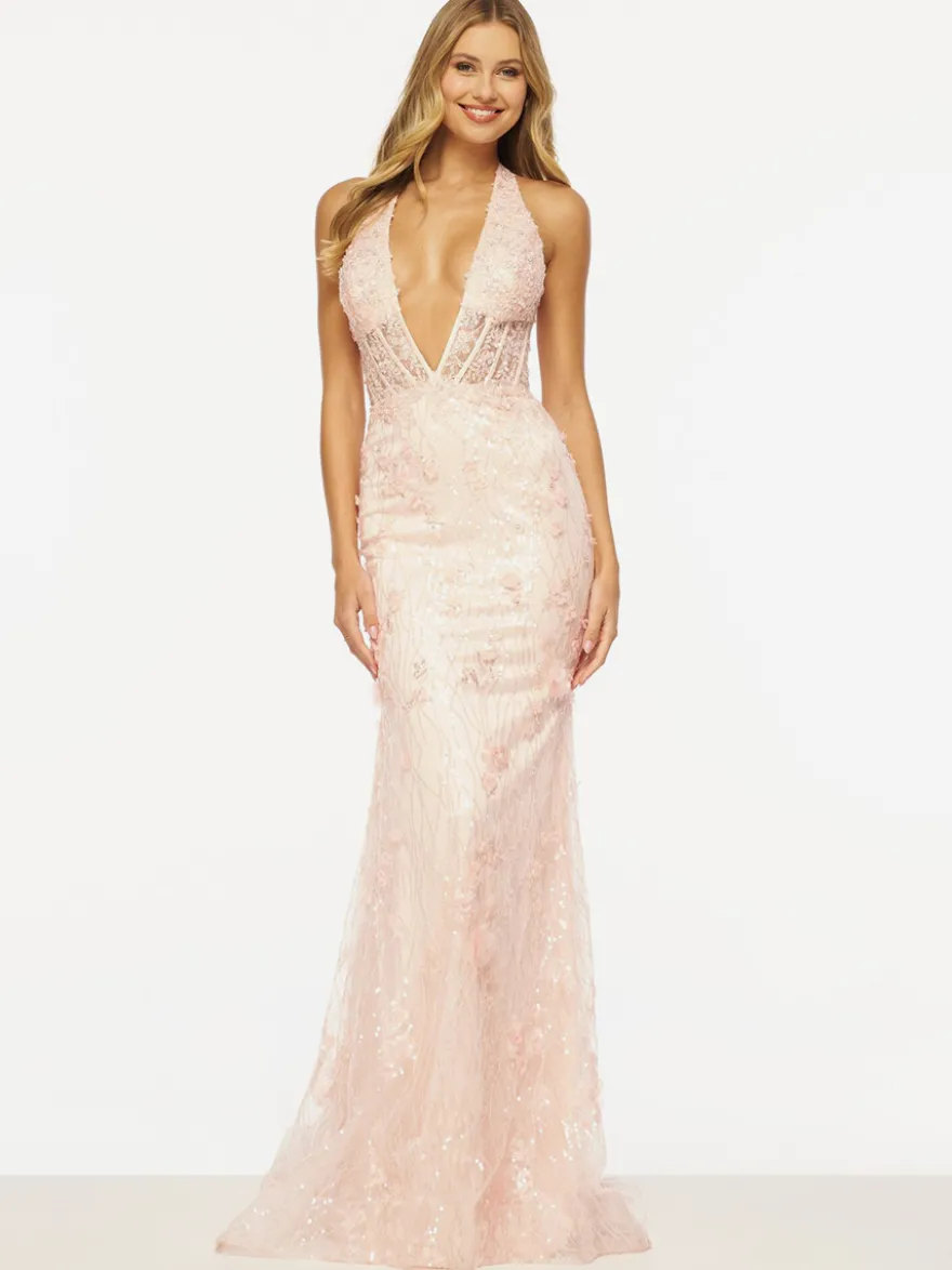 Robe de bal sirène col en V sans manches dos nu dentelle robes de soirée formelles