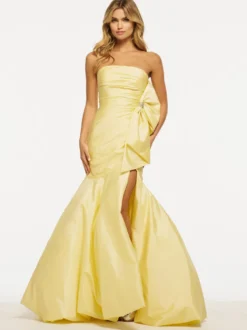 Robe de bal sirène sans bretelles en taffetas longueur au sol plissée robes de soirée formelles