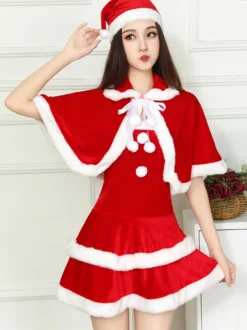 Robe de cape de chapeau rouge de Noël pour femmes Costumes de vacances de Noël