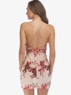 Robe De Club Courte Fendue Femmes Bretelles Col Chic Paillettes En Polyester Sexy