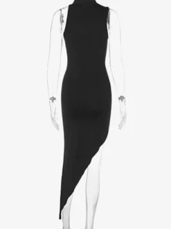 Robe de club pour femmes noir découpé sans manches robe sexy en polyester