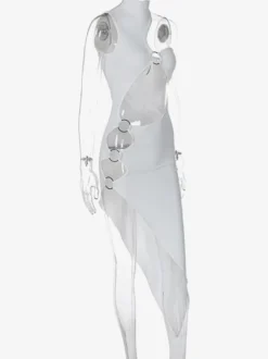 Robe de club pour femmes noir découpé sans manches robe sexy en polyester