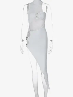 Robe de club pour femmes noir découpé sans manches robe sexy en polyester