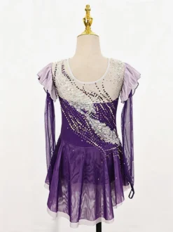 Robe de compétition professionnelle de patinage artistique sur glace violette faite main et personnalisée