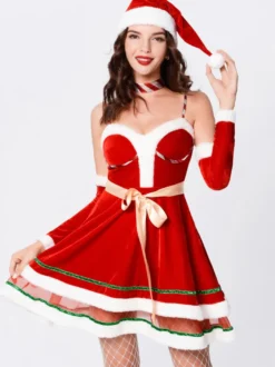Robe de Cosplay rouge pour femmes vacances de noël fête de noël