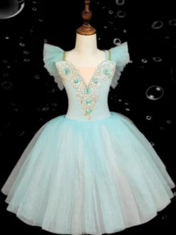 Robe de danse de ballet pour enfants jupe de ballet à volants brodés et dos nu pour spectacle de danse pour enfants