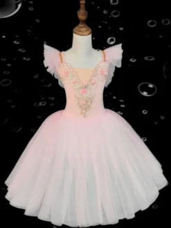 Robe de danse de ballet pour enfants jupe de ballet à volants brodés et dos nu pour spectacle de danse pour enfants