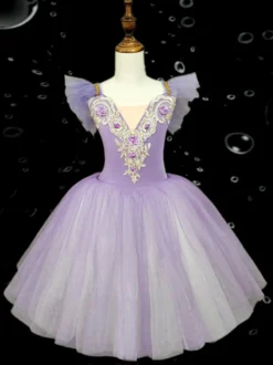 Robe de danse de ballet pour enfants jupe de ballet à volants brodés et dos nu pour spectacle de danse pour enfants