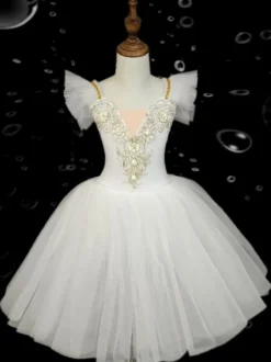 Robe de danse de ballet pour enfants jupe de ballet à volants brodés et dos nu pour spectacle de danse pour enfants