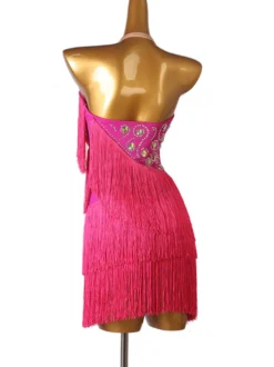 Robe de danse latine Robe de polyester Femme Blanc Sexy Sexy Fringe Strass Strass Dancer latine Dancant Porter