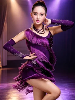 Robe de danse latine robe rouge à franges pour fille short sexy tenue de danse