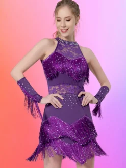 Robe de danse latine sexy salsa cha-cha tango costume de danse de salon robe jupe à franges rumba