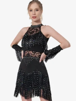 Robe de danse latine sexy salsa cha-cha tango costume de danse de salon robe jupe à franges rumba