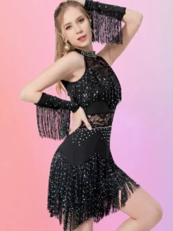 Robe de danse latine sexy salsa cha-cha tango costume de danse de salon robe jupe à franges rumba