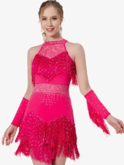 Robe de danse latine sexy salsa cha-cha tango costume de danse de salon robe jupe à franges rumba