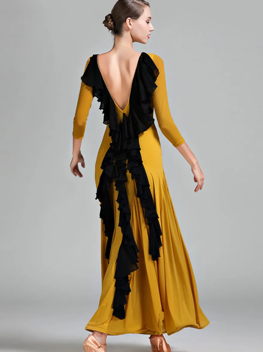 Robe de danse pour femmes dos nu grande balançoire costumes de danse de salon standard volants dans le dos robe de tango vêtements de danse de valse