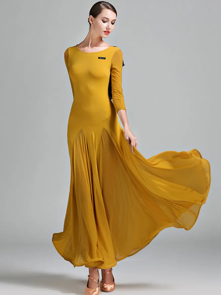 Robe de danse pour femmes dos nu grande balançoire costumes de danse de salon standard volants dans le dos robe de tango vêtements de danse de valse