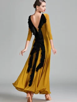 Robe de danse pour femmes dos nu grande balançoire costumes de danse de salon standard volants dans le dos robe de tango vêtements de danse de valse