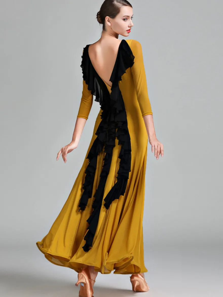 Robe de danse pour femmes dos nu grande balançoire costumes de danse de salon standard volants dans le dos robe de tango vêtements de danse de valse