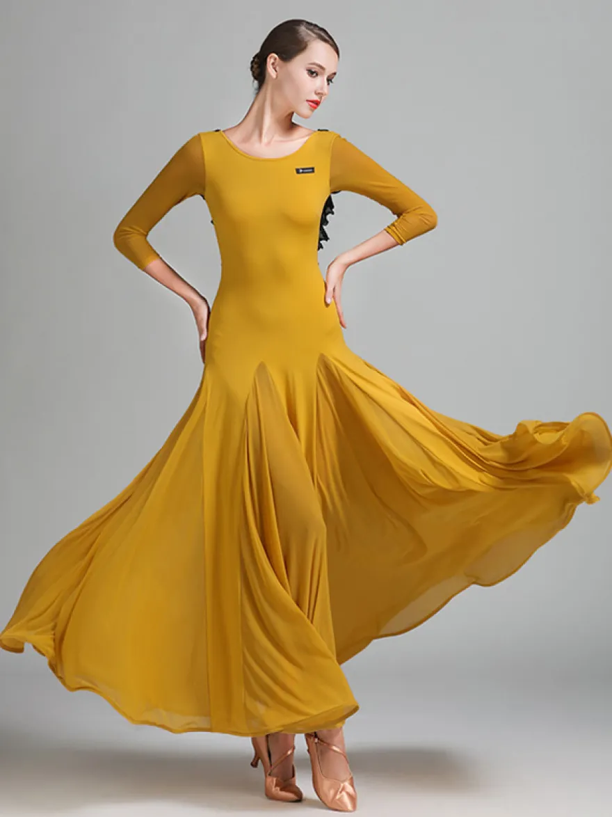Robe de danse pour femmes dos nu grande balançoire costumes de danse de salon standard volants dans le dos robe de tango vêtements de danse de valse
