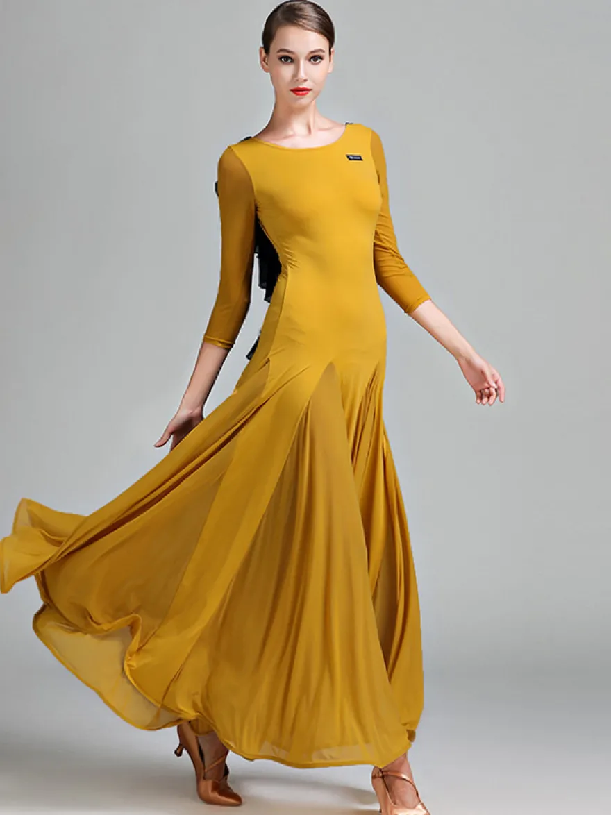 Robe de danse pour femmes dos nu grande balançoire costumes de danse de salon standard volants dans le dos robe de tango vêtements de danse de valse