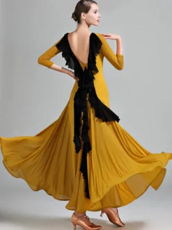 Robe de danse pour femmes dos nu grande balançoire costumes de danse de salon standard volants dans le dos robe de tango vêtements de danse de valse