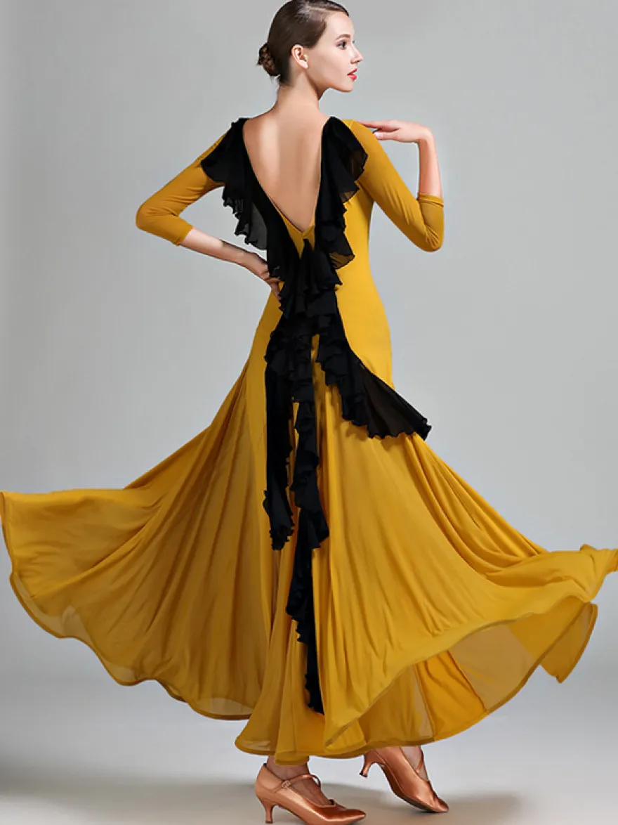 Robe de danse pour femmes dos nu grande balançoire costumes de danse de salon standard volants dans le dos robe de tango vêtements de danse de valse