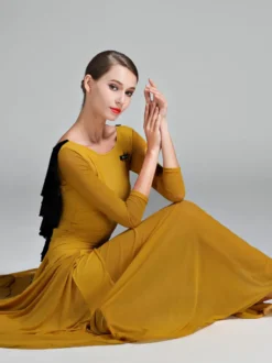 Robe de danse pour femmes dos nu grande balançoire costumes de danse de salon standard volants dans le dos robe de tango vêtements de danse de valse
