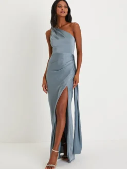 Robe de demoiselle d'honneur asymétrique à une épaule et à fente haute robe de bal sirène à fronces